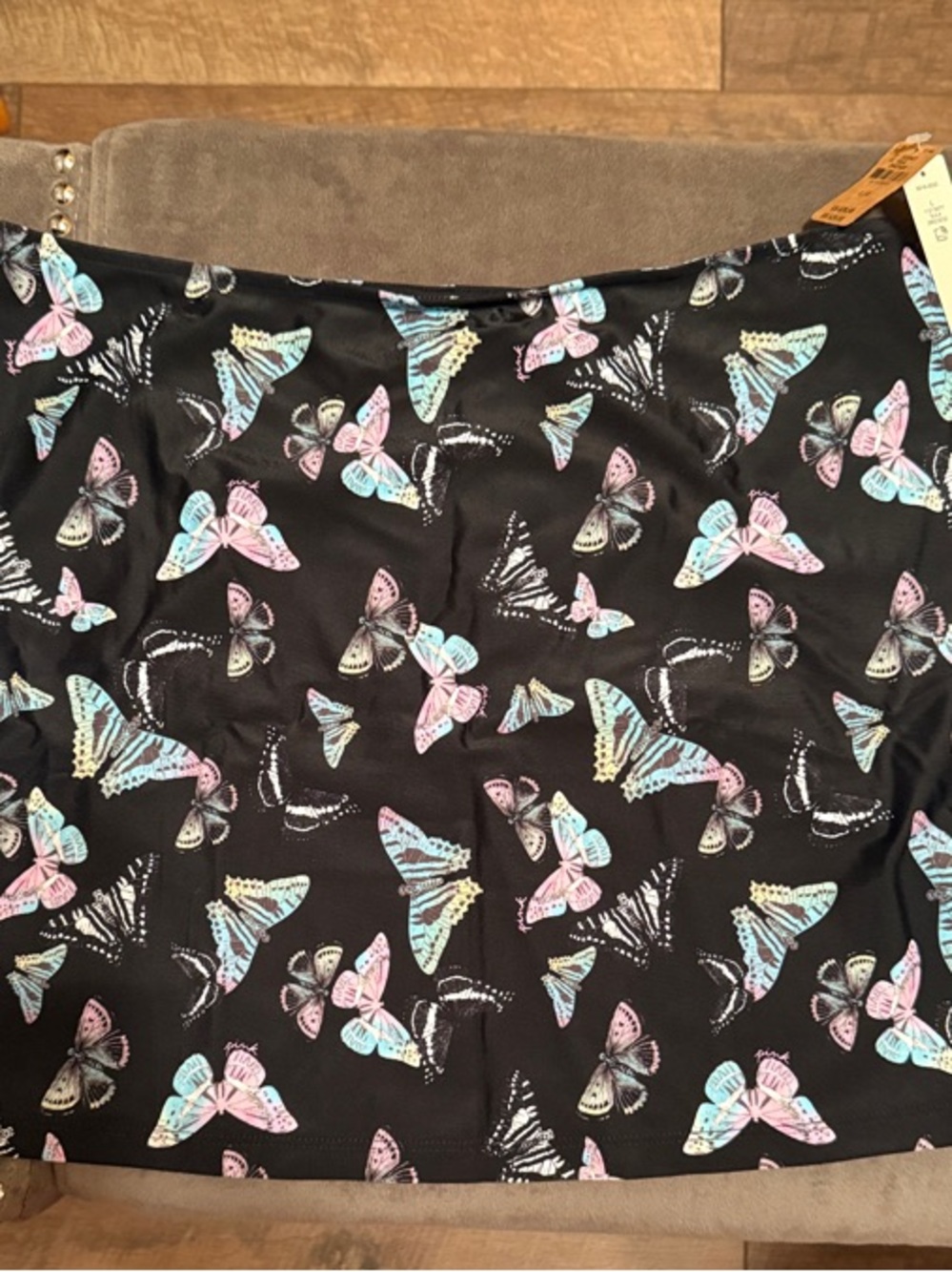 PINK Victoria's Secret Black Mini Skirt with Pastel Butterfly Print